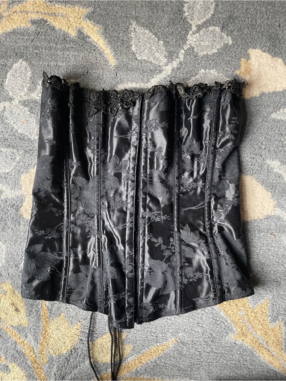 Vintage 2001 Victoria’s Secret Black Floral Satin Lace Corset Small